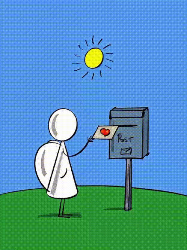 An angel sending a Heart & Angel postcard